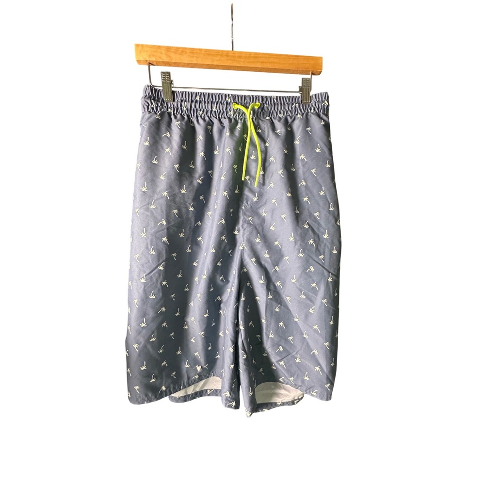 Old navy men's swim trunks size XXL‎ blue with palm trees and green drawstring